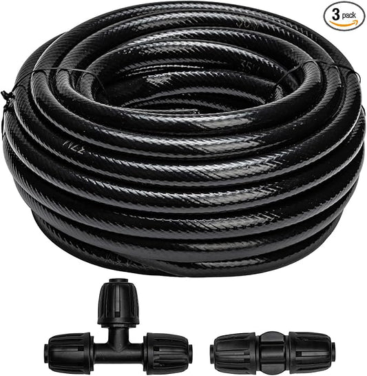40 FT 1/2 inch Drip Irrigation Tubing Main Line Hose Tube for Garden Irrigation System (Includes 1/2" Straight Connector and 3-Way Connector)