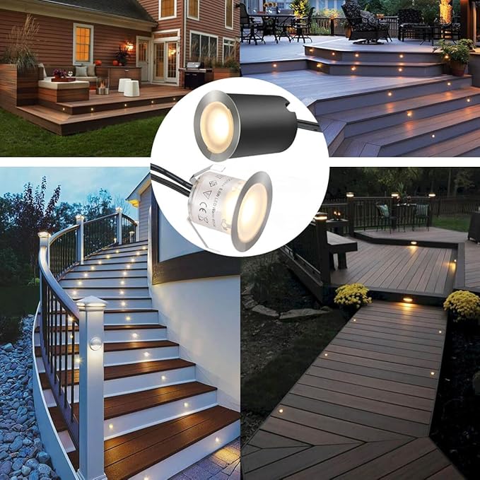 SMY Lighting 10 Pack Recessed LED Deck Light Kits with Protecting Shell, 32mm, Warm White, IP67 Waterproof, 12V Low Voltage, for Outdoor Garden, Patio, Stair, Kitchen Decoration