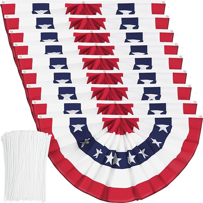 USA Pleated Fan Flag American US Bunting Flag Patriotic Half Fan Banner Flag with Canvas Header and Brass Grommets for 4th of July Memorial Day Indoor Outdoor Decoration (9, 1.5x3 Feet)