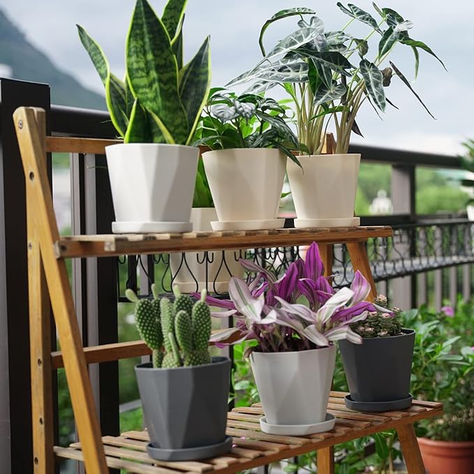 InmeRun Plant Pots Indoor Plastic Flower Pots Outdoor 5 inch Set of 6 Pack with Drainage Holes and Saucers for Garden Pots (5inch-12pcs)