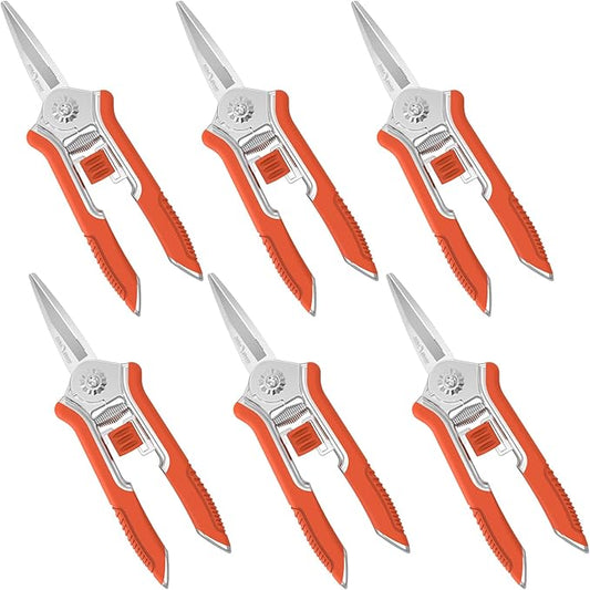 FLORA GUARD 6.5 Inch Micro-Tip Pruning snip Gardening Hand Pruning Shears Trimming Scissors with Stainless Steel(6 pieces