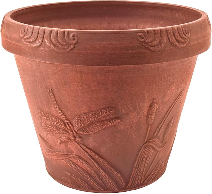 PSW Pot Collection Dragonfly Planter Pot for Indoor and Outdoor Plants and Gardens, 12.5' by 10, Terra Cotta Color