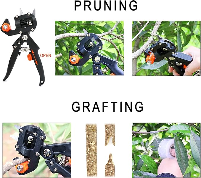 Upgrage Garden Grafting Tools, 2 in 1 Garden Pruning Tools Including Grafting Knife, Pruning Shears, Replacement Blades Grafting Tapes and Labels for Plant Branch Fruit Tree Cutting Pruner Tool Kits