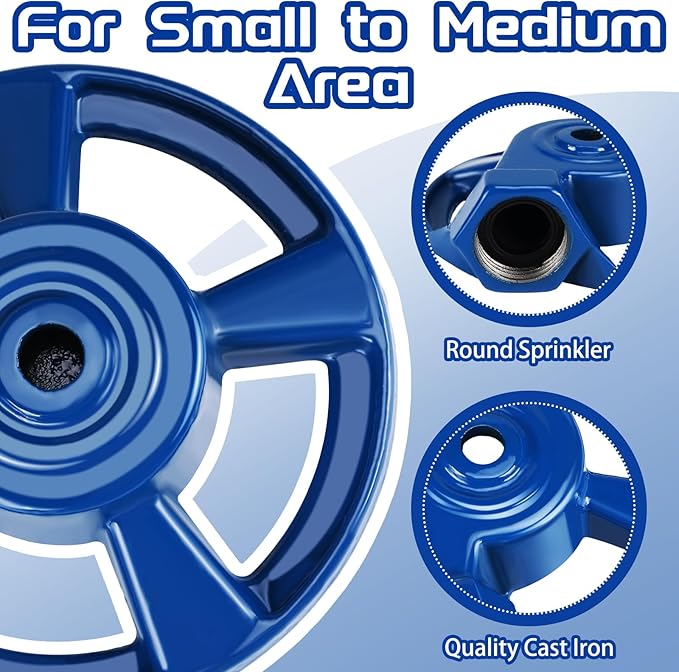Domensi 1 Pack Cast Iron Circular Spot Sprinkler Reliable Metal Sprinkler American Threaded Joints Water Sprinkler for Lawn Garden Yard Irrigation System, Blue