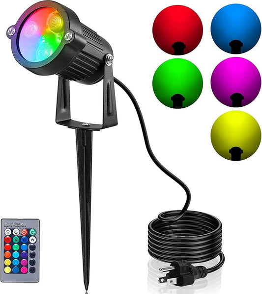 OurLeeme Lawn Flood Light Stake, 2-in-1 Waterproof Outdoor Remote Control Landscape Lighting Spotlight Wall Light for Yard Garden Driveway Pathway Pool