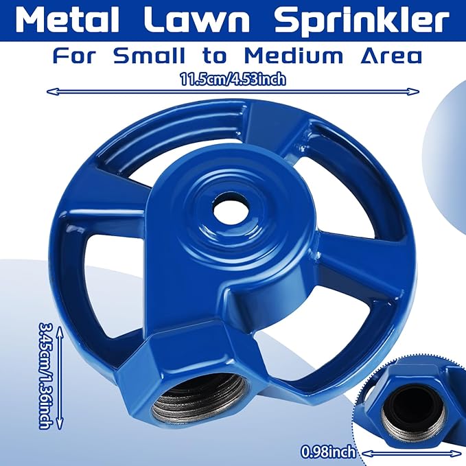 Domensi 1 Pack Cast Iron Circular Spot Sprinkler Reliable Metal Sprinkler American Threaded Joints Water Sprinkler for Lawn Garden Yard Irrigation System, Blue