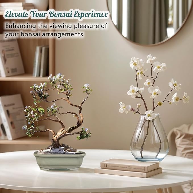 FFPOPU 3-Packs Ceramic Bonsai Pots with Drainage Tray, 6-inch Cute Bonsai Tree Pot with Ice Cracked Glaze, Small Bonsai Planter Pot for Desktop Decoration