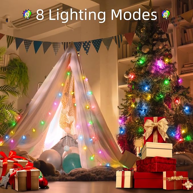 120 LED String Lights 40ft, 8 Lighting Modes Plug in Fairy String Lights for Bedroom Classroom Patio Garden Wedding Party Christmas Tree Outdoor Indoor Decorations Multicolor