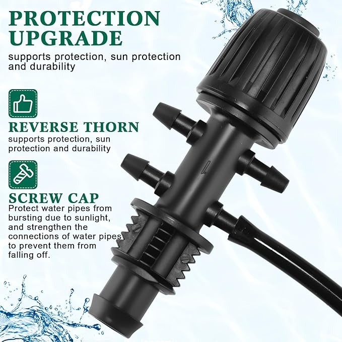 32 Pcs Barbed Tee 1/2 Inch to 1/4 Inch Irrigation Tube Irrigation Diverter Drip Tape Adapter (0.6-0.63 OD) 16mm PE Pipe Lock Female Connector to 47 Pipe Variable Diameter Six-Way Adapter