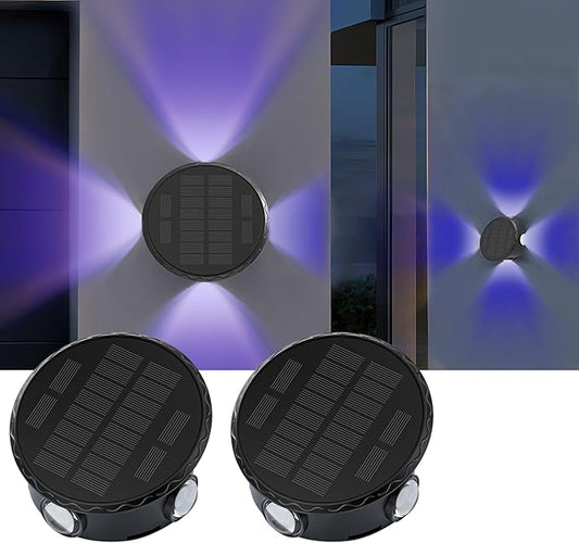 Outdoor Wall Lights - 4 LED Solar Lights for Outside - IP65 Waterproof-RGB Multicolor - Auto On/Off - 1200mAh Battery, Use on The Fence, Patio, Yard, Garden, Porch&More 2 Pack (Multicolor)
