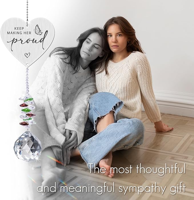 Keep Making Her Proud,Crystal Suncatcher Bereavement Keepsake,Memorial Gift for Loss of Mom,Grandma,Sister,Hanging Crystals Ornament for Window Rainbow Maker Prisms Home Decor Gift