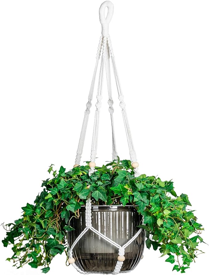 Melphoe Self Watering Hanging Planters for Indoor, 1 Pack 8.3 Inch Outdoor Hanging Plant Pot Basket, 2 Kinds of Plant Hangers Macrame 35.5’’ & Metal Chain 19.6’’ for Garden Home Decor