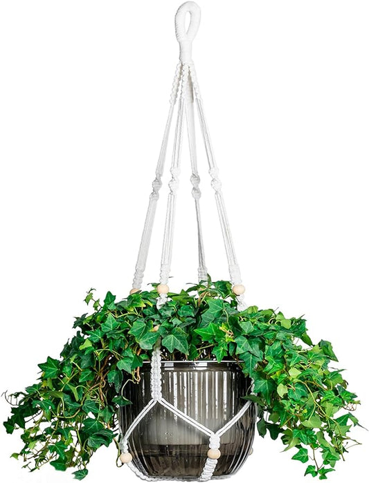 Melphoe Self Watering Hanging Planters for Indoor, 1 Pack 8.3 Inch Outdoor Hanging Plant Pot Basket, 2 Kinds of Plant Hangers Macrame 35.5’’ & Metal Chain 19.6’’ for Garden Home Decor