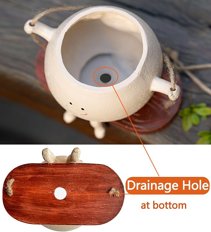 Hanging Planter,Cute Swinging Planter with Smiley Face, for Indoor/Outdoor Plants,Swinging Plant Pot Hanging with Drainage Hole, (Swing,Khaki)