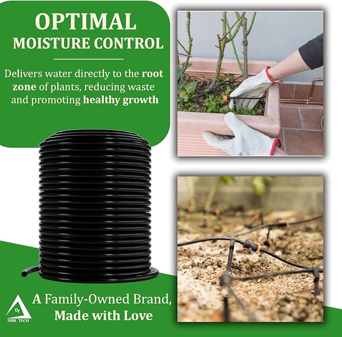 1/4 Drip Irrigation Tubing, 200 Feet, Flexible PVC Plastic Drip Irrigation Hose for Gardening, Misting, Hydroponics and DIY Landscape Garden Projects, Blank Distribution Tubing (200ft, Black)