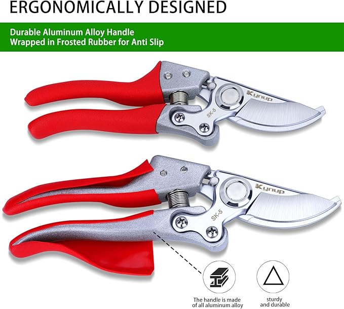 Kynup Pruning Shears for Gardening, Garden Hand Shears, Professional Bypass Pruner Hand Shears Heavy Duty, Pruners for Gardening, Garden Clippers, Hedge Shears, Garden Tools(Red)