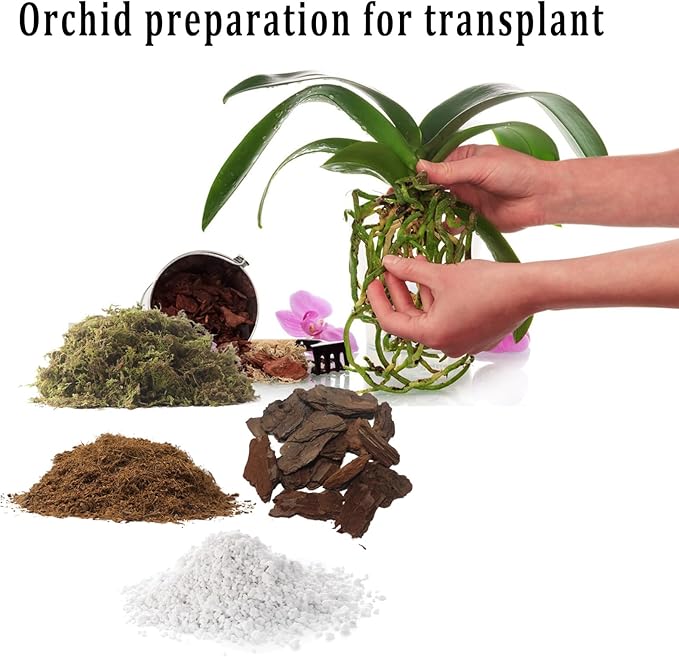 6QT Orchid Potting Mix with Moss Pine Bark Mulch Perlite & Coco Peat Natural Ingredients, Orchid Repotting Soil Medium Great for Indoor Plant Root Climbing & Expanding
