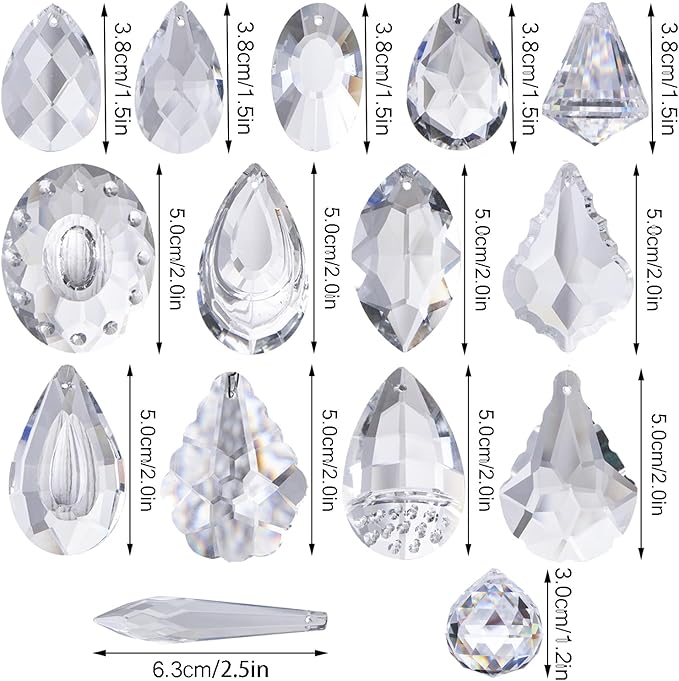 H&D 15pcs Clear Crystal Chandelier Lamp Lighting Drops Pendants Balls Prisms Hanging Glass Prisms Parts Suncatcher Home/House Decor