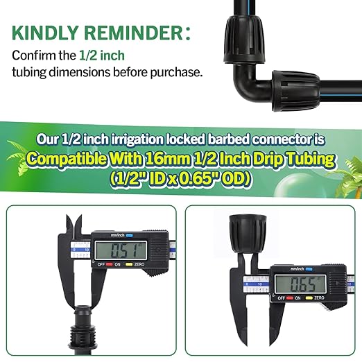 12 Pack Drip Irrigation Elbow Fittings for 1/2 Inch Drip Tubing(1/2" ID x 0.65" OD), Anti-drop Barbed 1/2'' Drip Line 90 Degree Elbow Connectors with Locked Nut for Garden Irrigation System