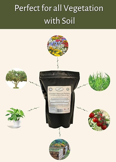 Chicken Manure Pellets, 4-2.5-2 NPK. Organic Plant Fertilizer and Soil Rebuilder. 3.5 lb Odor Proof Bag.