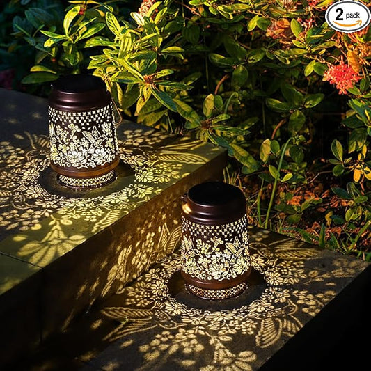 2 Pack Hummingbird Solar Lanterns Garden Decor, Birthday Gifts for Mother Grandma ,Metal Hanging Solar Lights Waterproof Outdoor Decoration, LED Lanterns for Yard Patio Lawn Pathway Landscape