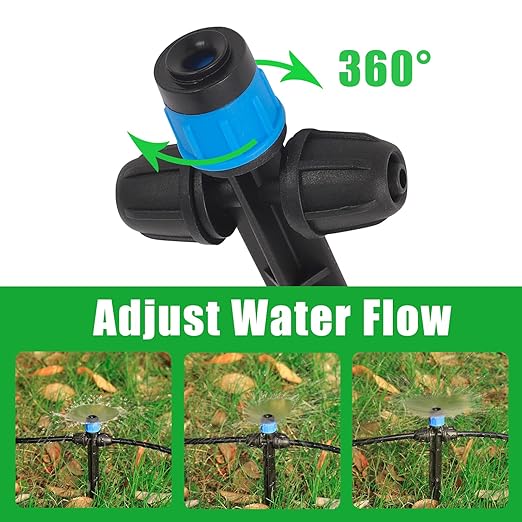 Drip Irrigation Emitters Fan Shape with Stake Adjustable 360Deree Fan Sprayer with Lock Barbed Ideal for (4-7mm) Garden Hose Watering System(25Pcs Drip Irrigation Blue)