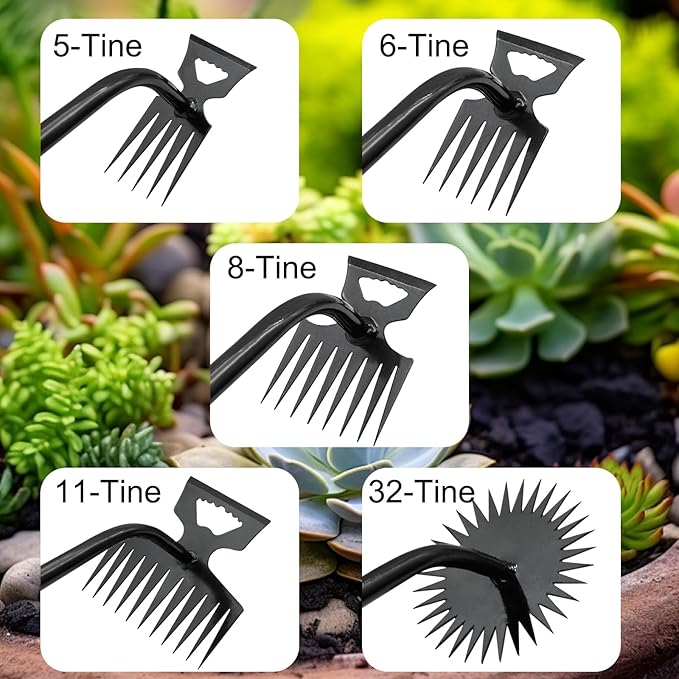 2 Pack Uprooting Weed Pulling Tools,Garden Hand Weeder Tools, Manual Multifunctional Weeders Gardening Tools for Yard and Garden(5Tines+6Tines)