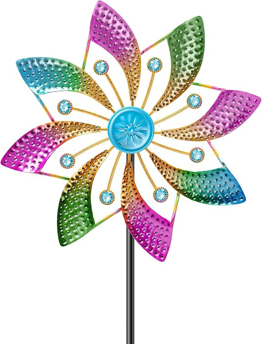 Outdoor Kinetic Wind Spinner, Wind Sculpture Yard Art Decor with Stake, Geometric Metal Windmill for Garden Lawn & Patio Decoration (B-Colorful-1PCS)
