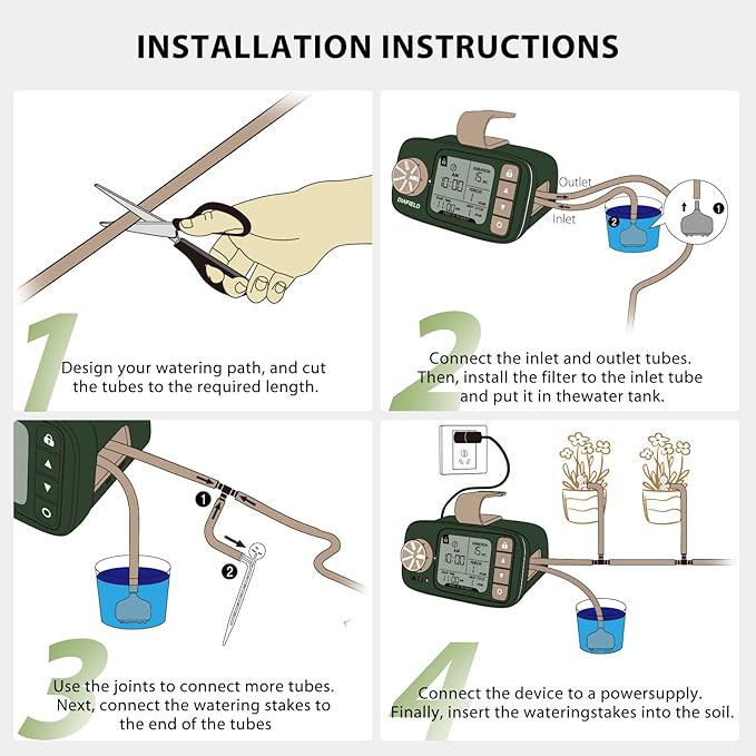 DIAFIELD Automatic Drip Irrigation Kit, Self Watering System for 15 Potted Plants Indoor, Drip Irrigation System for Garden with Water Timer and LCD Display, Power by AC Plug & No Battery Backup
