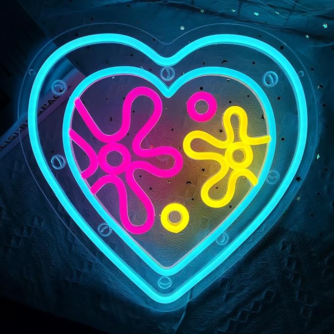 Cartoon Sea Wolrd Neon Lights Ocean World Porthole Neon Signs Heart Shaped Porthole Neon Light Up Sign Led Ocean Neon Sign for Bedroom Birthday Gifts for Kids USB Powered,Size13.5 * 12.5inch(JWD026)