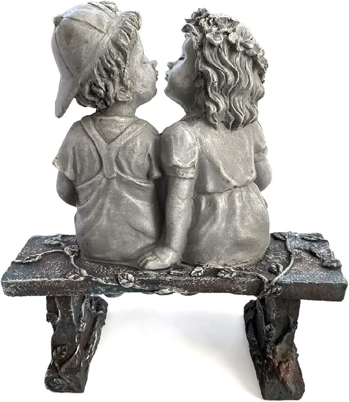 Lily's Home First Kiss Resin Garden Statue, Little Girl and Boy Kissing Yard Miniature Figurine,Small and Exquisite, 9 Inch