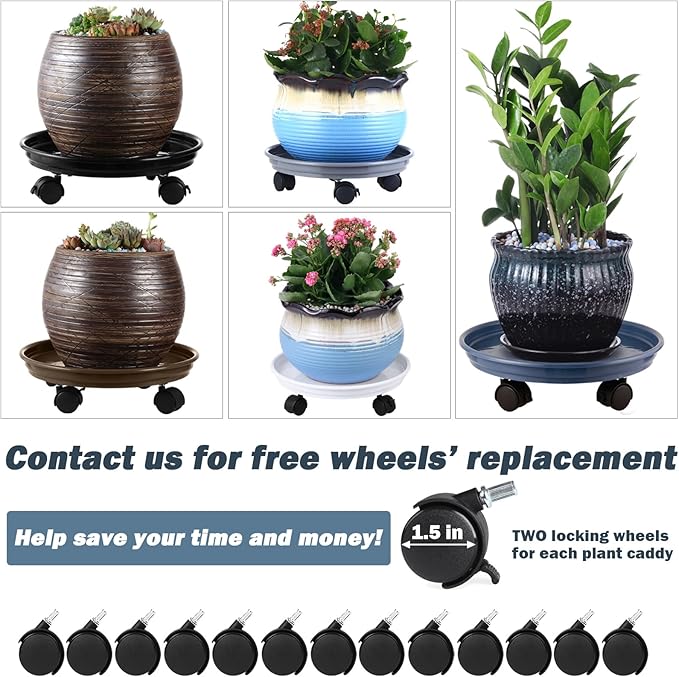 6 Packs Plant Caddy with Wheels 12" Plastic Rolling Plant Stands Heavy-duty Plant Dolly with Casters Indoor and Outdoor Plant Roller Base Large Heavy Plant Pot Saucers with Wheels Plant Mover, Grey