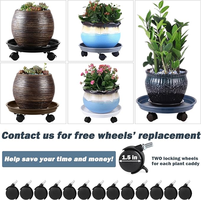 6 Packs Plastic Plant Caddy with Wheels 12" Plastic Rolling Plant Stands Heavy-duty Plant Dolly with Casters Indoor and Outdoor Plant Roller Base Wheels, Blue