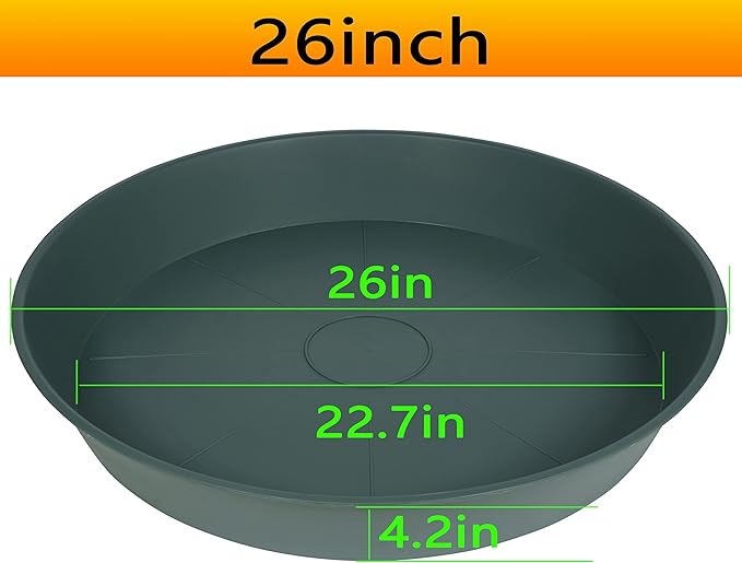 3 Pack of 25 26 inch Plant Saucer (22.7 Inch Base), 4.2" Depth, Large Deep Plastic Flower Planter Water Trays for Indoors Outdoor Bath Bath, Plant Drip Trays for Pot (26", Green)