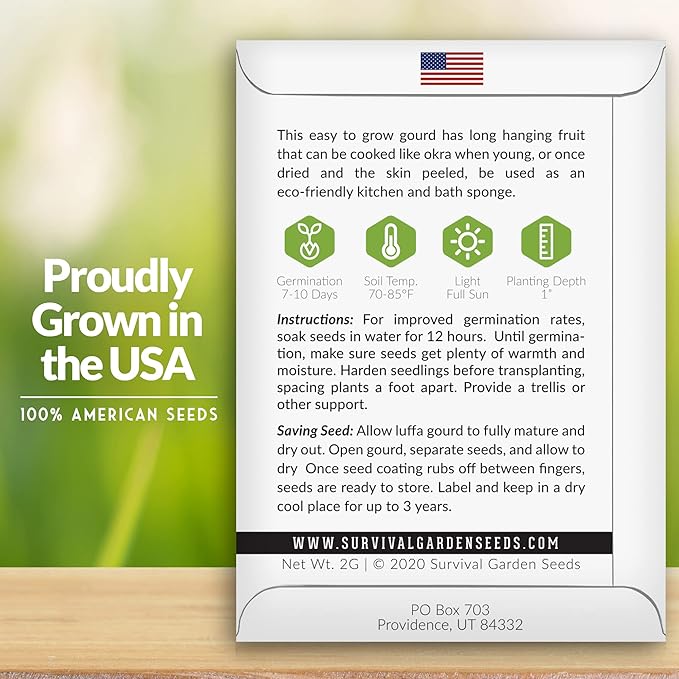 Survival Garden Seeds - Luffa or Loofah Seed for Planting - 1 Packet with Instructions to Plant and Grow Ornamental Gourds in Your Home Vegetable Garden - Non-GMO Heirloom Variety