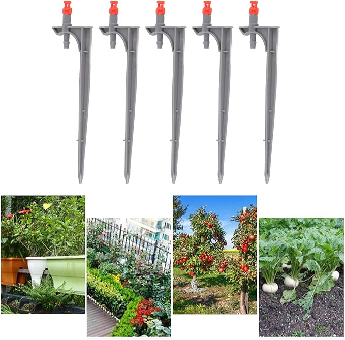 Garden Irrigation System, 20Pcs/Bag Irrigation Dripper with Ground Insert Fruit Tree Drip Irrigation Emitters for for 1/4" Drip Irrigation Tubing(360 Degree with Plunger)