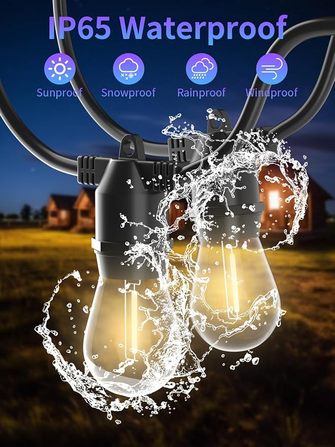 Led String Lights Outdoor 27Feet S14 Patio Light, Edison Shatterproof Bulbs Weatherproof Strand, Commercial Grade Patio Lights, Decorative for Garden or Patio