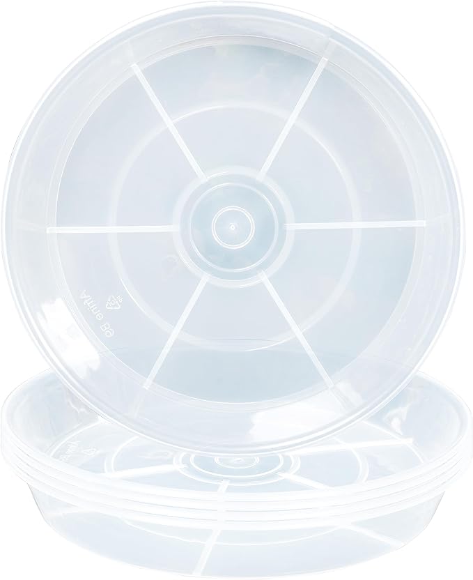 4 Pack Plant Saucer Drip Tray 17 inch, Plant Trays for Indoors No Holes, Heavy Sturdy Plastic Planter Pot Saucers for Garden, Plant Water Drip Trays for pots (17" 4Pack, Clear)