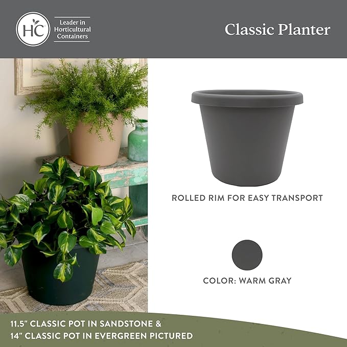 The HC Companies 20 inch Round Classic Planter - Large Plastic Plant Pot for Indoor Outdoor Plants Flowers Herbs, Warm Gray (2 Pack)