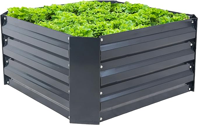 Sunnydaze 11.75" H Raised Metal Garden Bed - Galvanized Raised Garden Bed Outdoor for Vegetables and Flowers - Dark Gray - Square