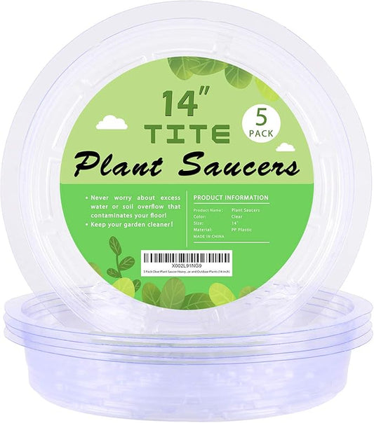 5 Pack Clear Plant Saucer Heavy Duty Sturdy Drip Trays for Indoor and Outdoor Plants