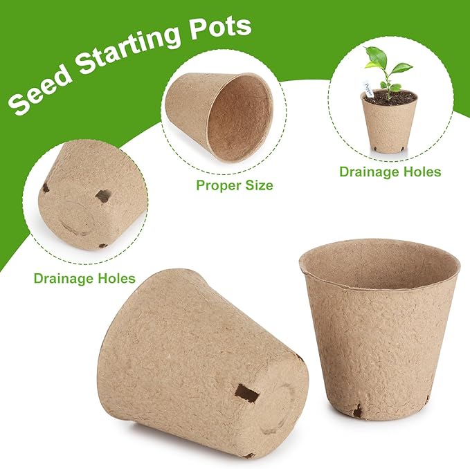 132 Pack Organic Peat Pots, 3.15 Inch Nursery Pot, Round Plant Seedling Pots with Drainage Holes, Small Seed Starting Starter Tray Bulk, Garden Germination Container with 132 Planting Labels(8 cm)