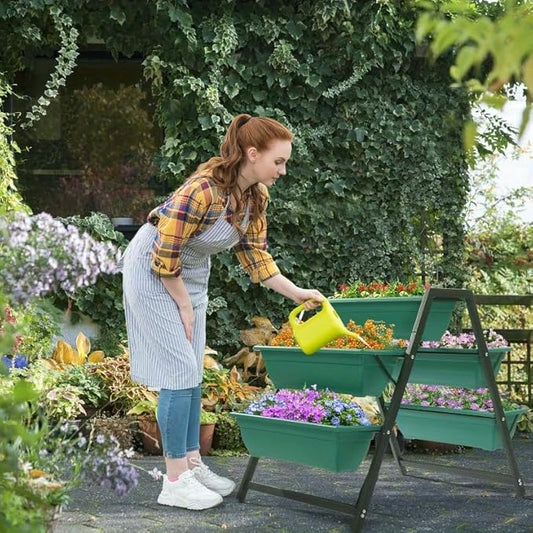 Generic Raised Garden Planter Bed, 5 Tiered Boxes, Vertical Stand for Herbs, Flowers, Vegetables, 65x91x79cm, Green, Green/Black