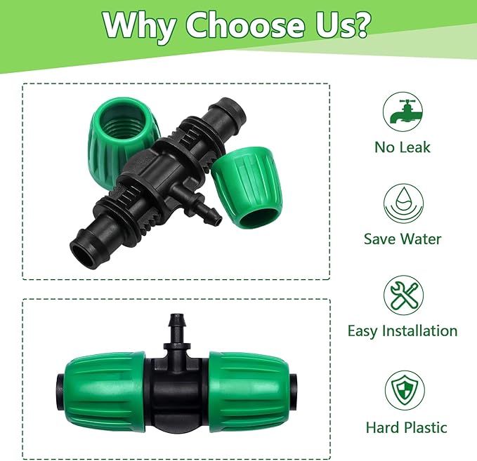 12 Pack 1/2 Inch To 1/4 Inch Drip Irrigation Fittings (1/2" ID x 0.65" OD), Drip Line Irrigation Locked Barbed 1/2" To 1/4" Adapter Anti Leak Irrigation System 1/2 Inch To 1/4 Inch Reducer Tee