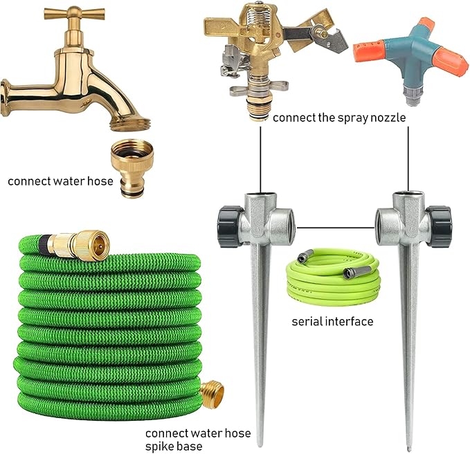 Hourleey 2 Pack Brass Impact Lawn Sprinklers for Yard, Heavy Duty Adjustable Pulsating Water Sprinkler Head with Aluminum Alloy Spike Base for Large Area Patio Garden