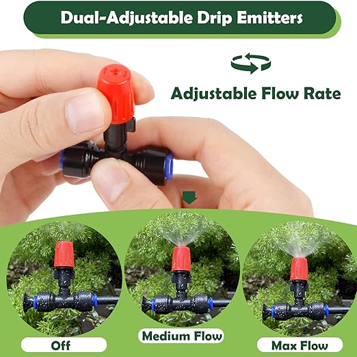 18PCS Adjustable Drip Irrigation Emitters(Mist)Kit-Quick Connect for 1/4" Tubing, Water-Saving, Dual Adjustment System-Easy to Install Drippers for Precise Garden Watering of Vegetables,Shrubs&Flowers