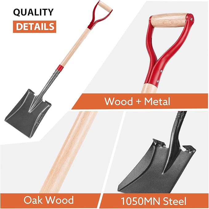 Heavy Duty Transfer Shovel Multifunctional Shovel Square Shovel Flat Shovel for Gardening Edging Cleaning, 43 inches