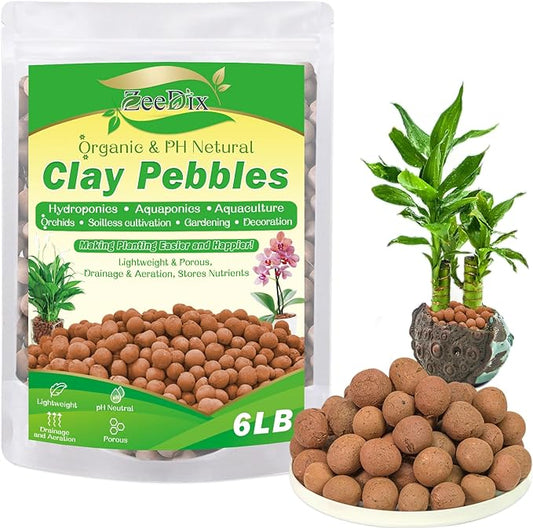 ZeeDix 6LBS Clay Balls for Plants, 4mm-16mm Expanded Clay Pebbles Natural Organic Orchid Growing Medium Clay Leca Balls for Indoor Plants, Hydroponic, Gardening, Orchids, Decoration, Aquaponics