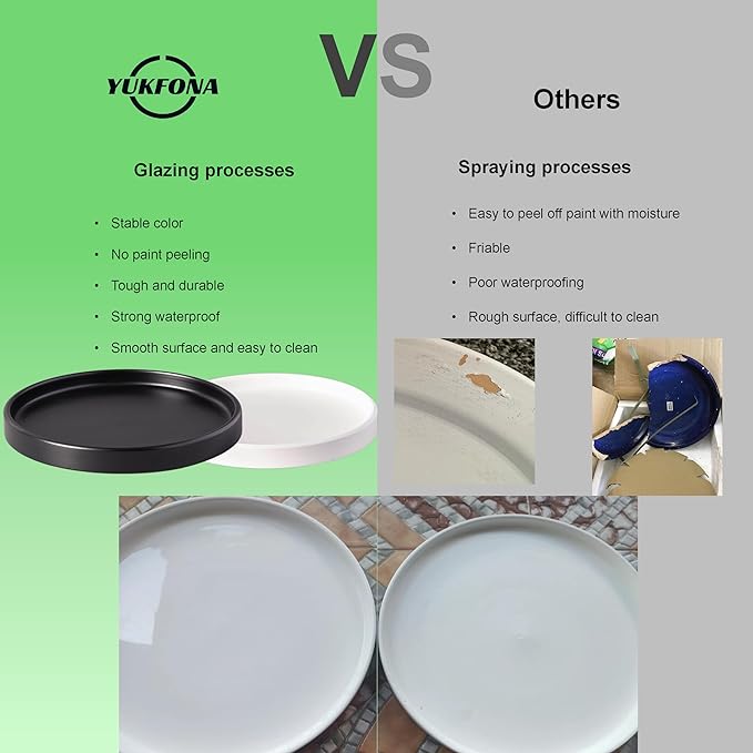 2 Pack Ceramic Plant Saucer Pot Tray 7 Inch, Planter Saucers 4 5 6 7 8 9 10 11 12 13 Inch for Indoors Outdoor, Durable Sturdy Flower Drainage drip Water Tray for Glazed Pots Base (7 Inch-Black)