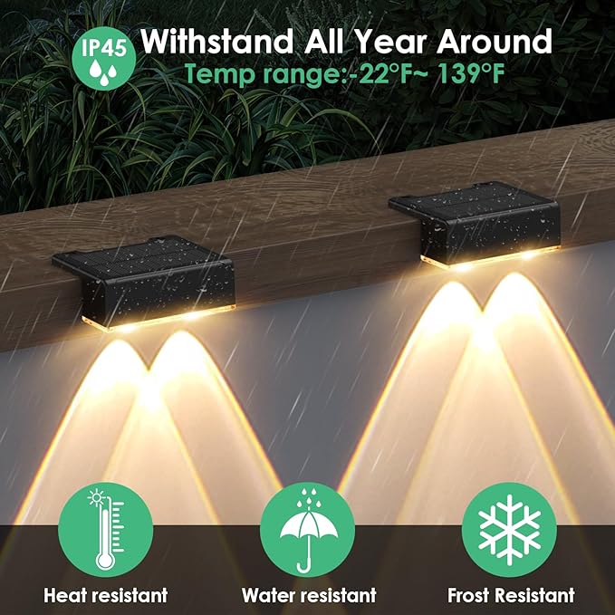 Derynome Solar Fence Lights Outdoor - Dusk to Dawn IP45 Waterproof Solar Garden Lights for Outside, Step, Backyard, Railing, Step, Patio & Wall (Color Change+7 Color, 12 Pack)